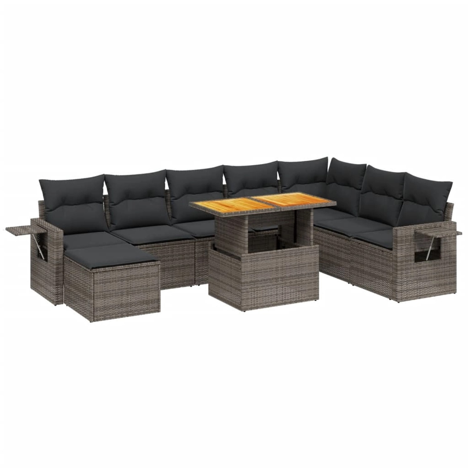 vidaXL 9-Tlg Garten-Sofagarnitur mit Kissen Grau Poly Rattan 3275741