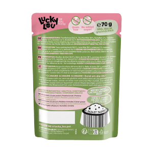 Lucky Lou Katzen-Nassfutter Thunfisch Gemüse in Broth, 70g Packung.