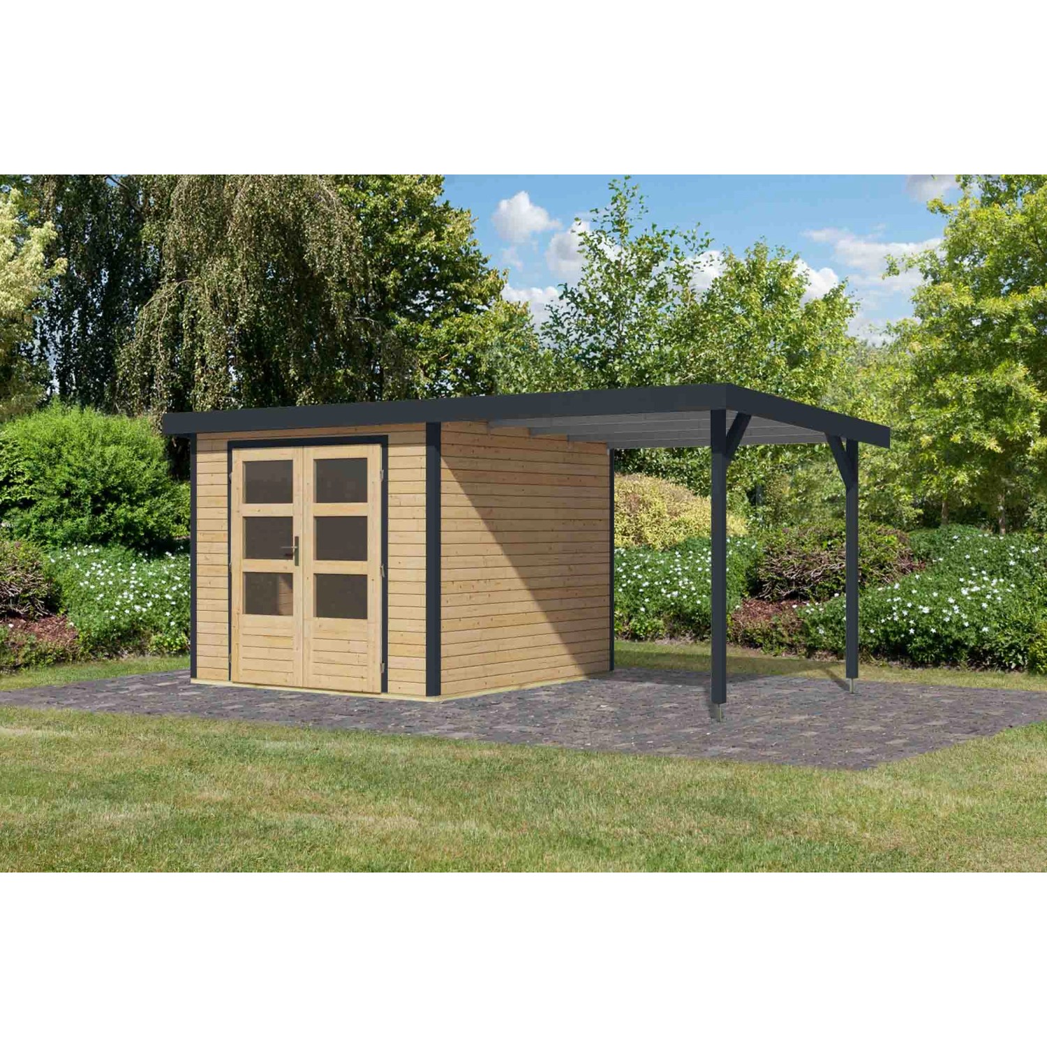 Karibu Gartenhaus Ernesto 3,5 A Anbaudach Natur/Anthrazit 209 x 238 x 242 c günstig online kaufen