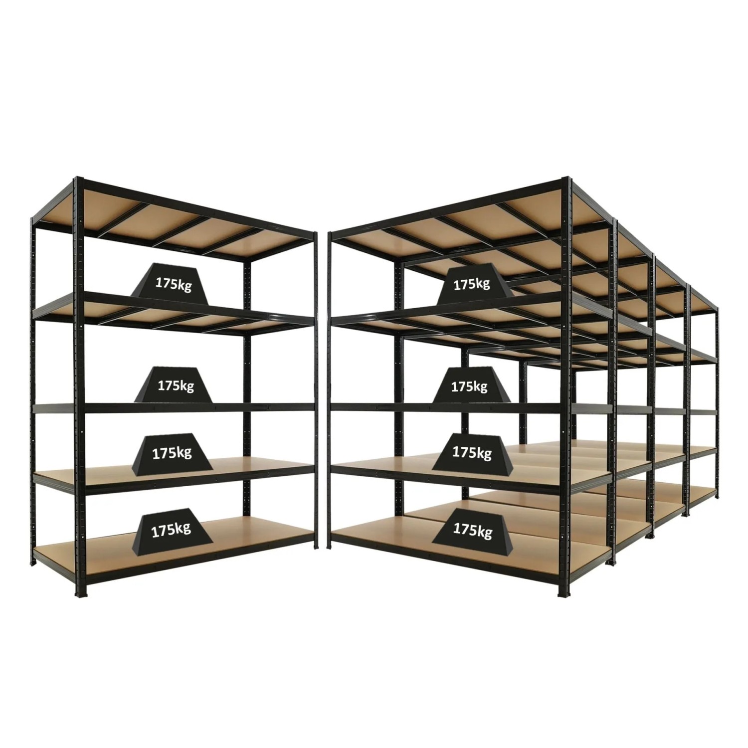 PROREGAL Mega Deal 5x Schwerlastregal TAURUS 180x150x60cm mit Fachlast 175kg Schwarz Kellerregal Steckregal Garagenregal Lagerregal