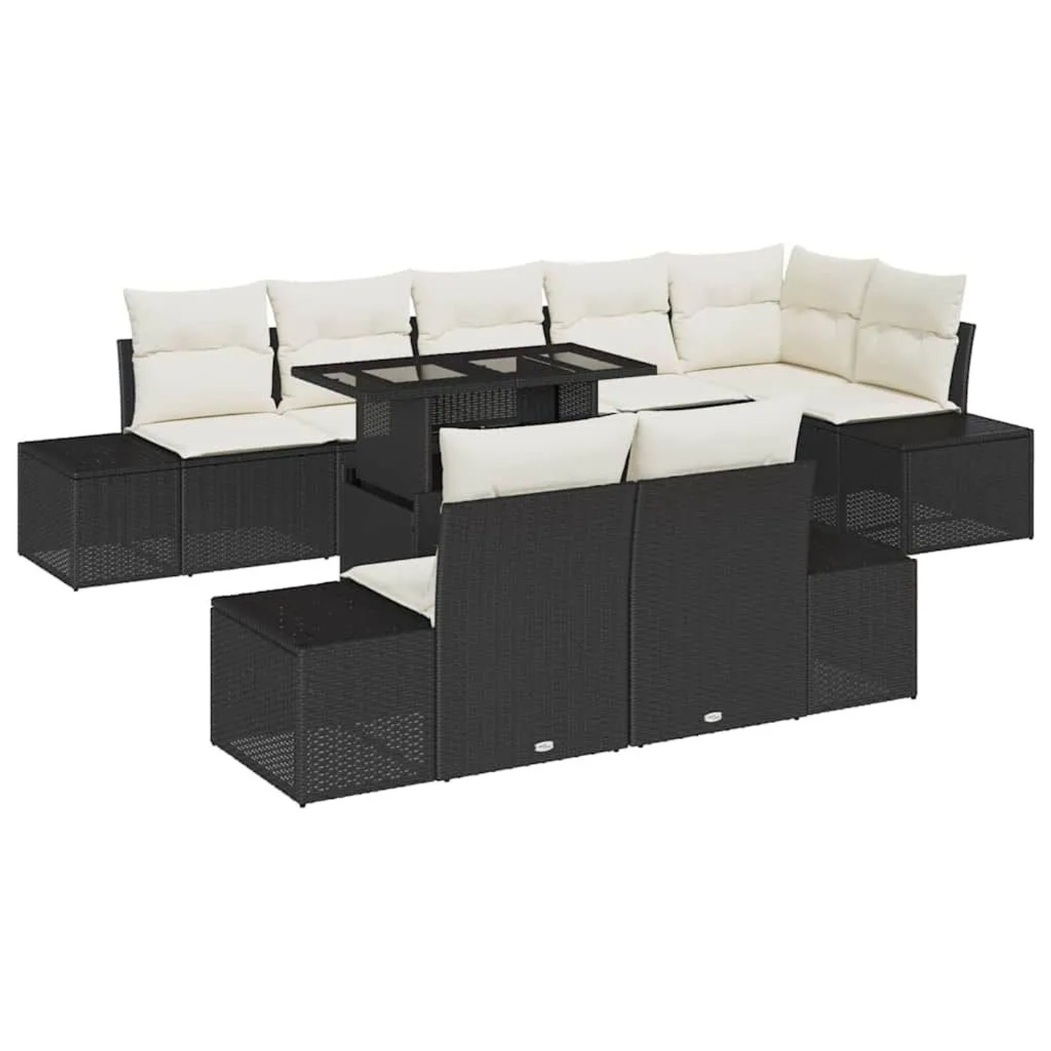 vidaXL Garten-Sofa-Set mit Kissen mit Speicher 9-Tlg Schwarz und Creme 3349203