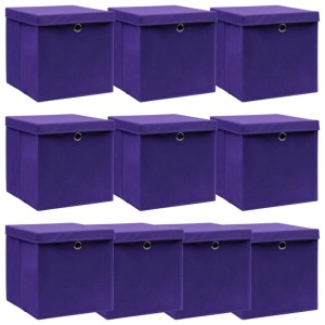 10er Set lila Aufbewahrungsboxen mit Deckel, 32x32x32 cm, aus Stoff. Ideal für Ordnung.