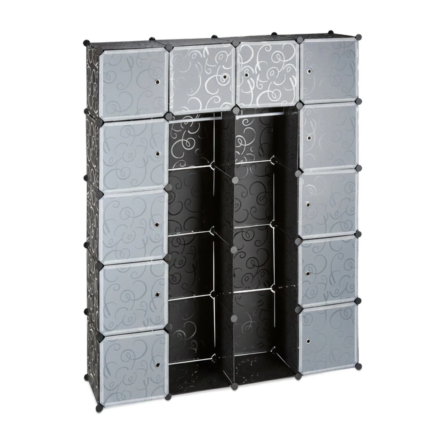 Relaxdays Kleiderschrank Stecksystem Kunststoff Metall Schwarz Erweiterbar 180 cm x 145 cm x 36,5 cm