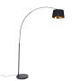 Moderne, schwarze QAZQA Bogenlampe Arc Basic mit goldenem Lampenschirm für Innenräume.