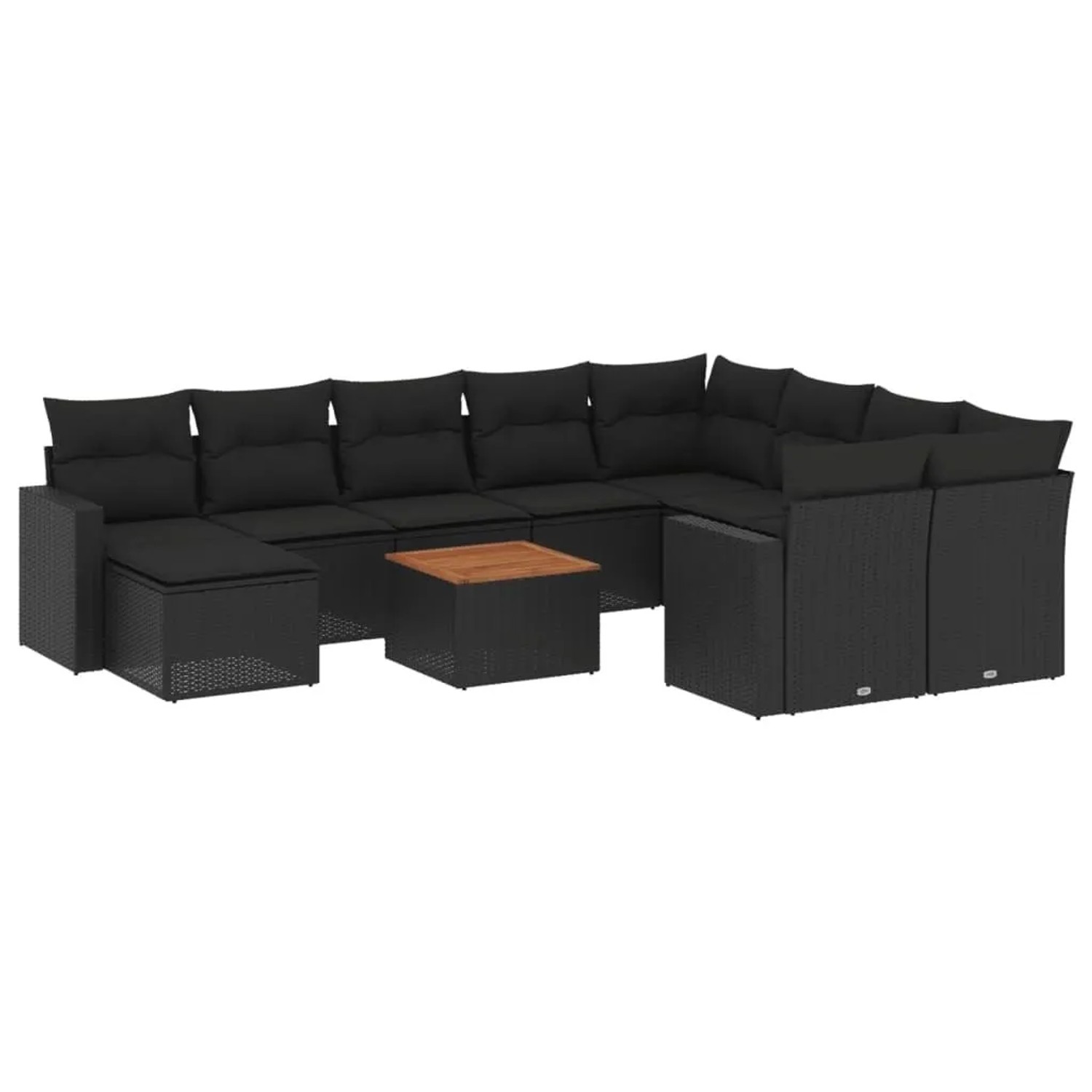 vidaXL 11-Tlg Garten-Sofagarnitur mit Kissen Schwarz Poly Rattan 3224410