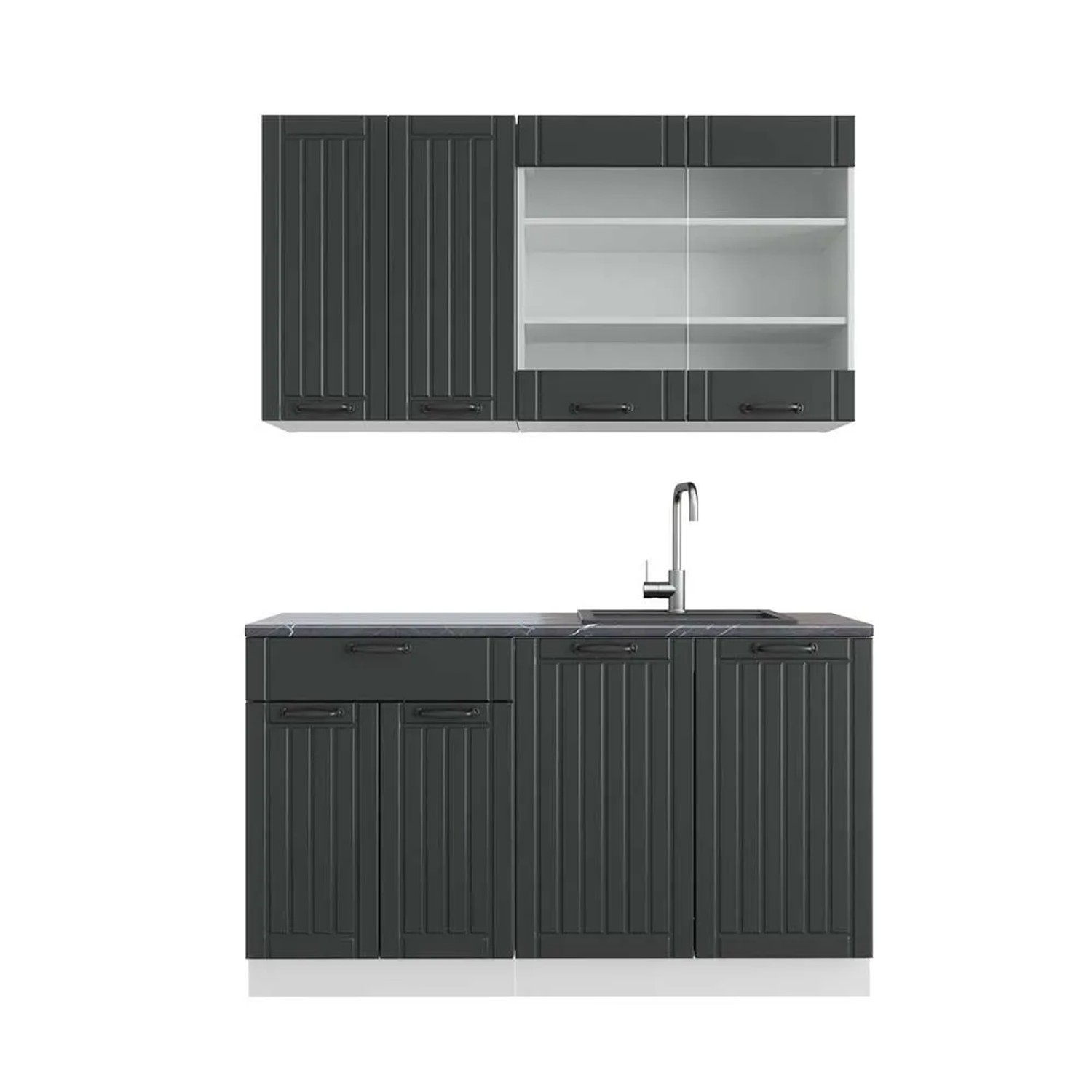 Vicco Fame-Line Singleküche Anthrazit Landhaus Weiß 140 cm AP Anthrazit ohne E-Geräte