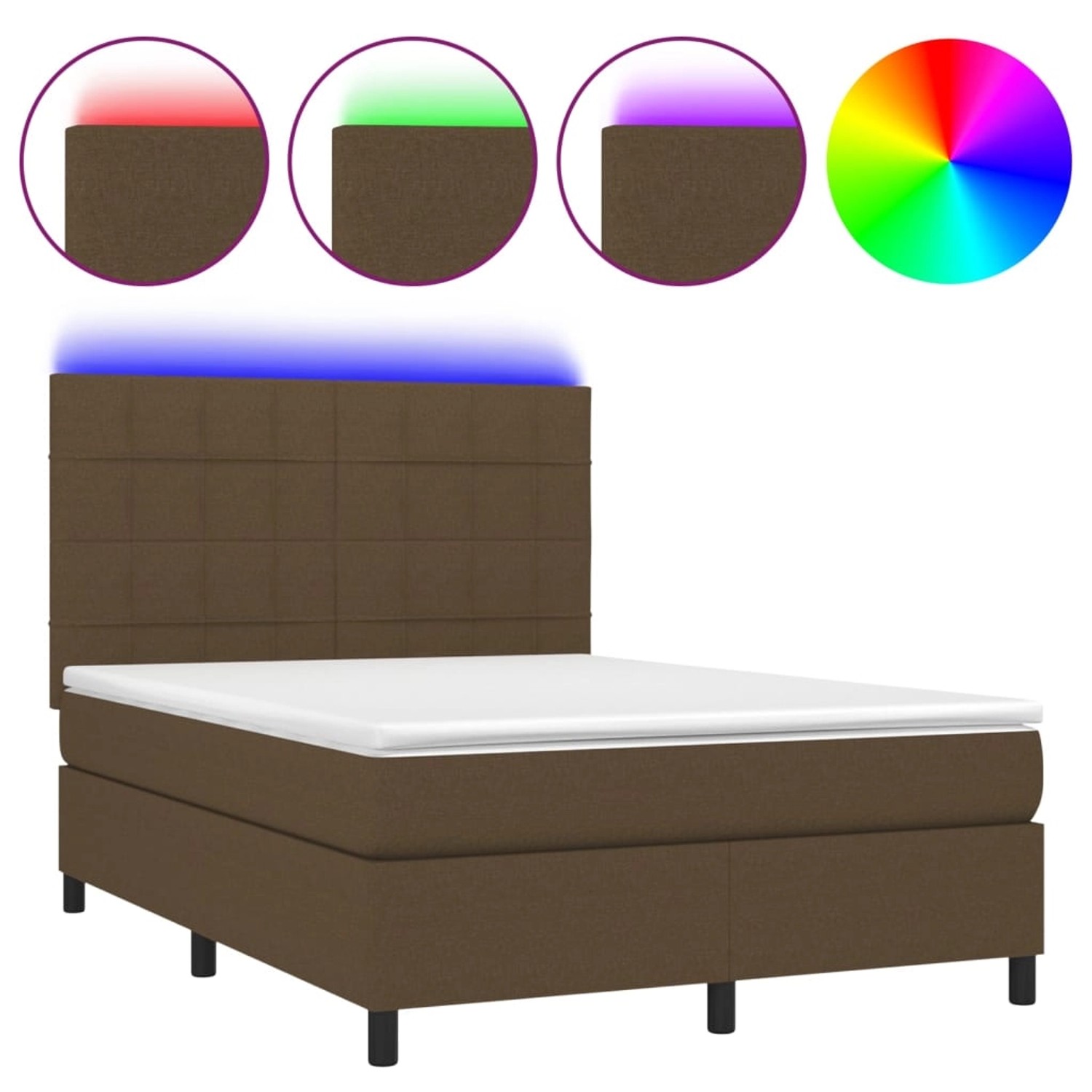 vidaXL Boxspringbett mit Matratze & LED Dunkelbraun 140x190 cm Stoff 313487 günstig online kaufen