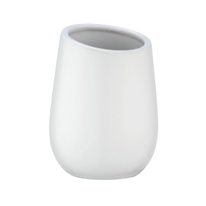 Weißer Wenko Zahnputzbecher Badi aus Keramik, modernes Design für Bad und WC.
