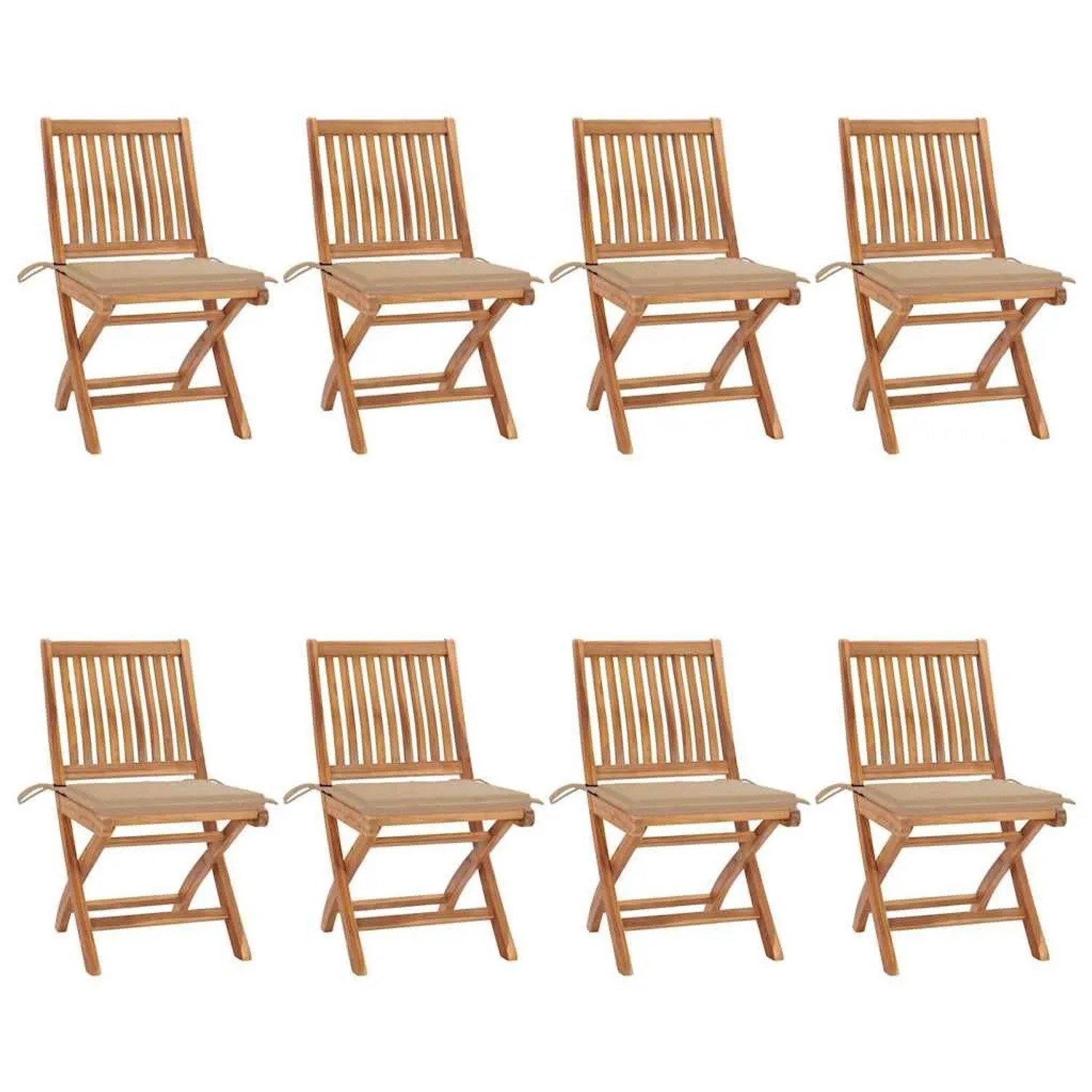 vidaXL Klappbare Gartenstühle mit Kissen 8 Stk Massivholz Teak 3072864