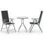 Silbernes 3-tlg. Bistro-Set aus Aluminium und Textilene für Garten oder Terrasse.