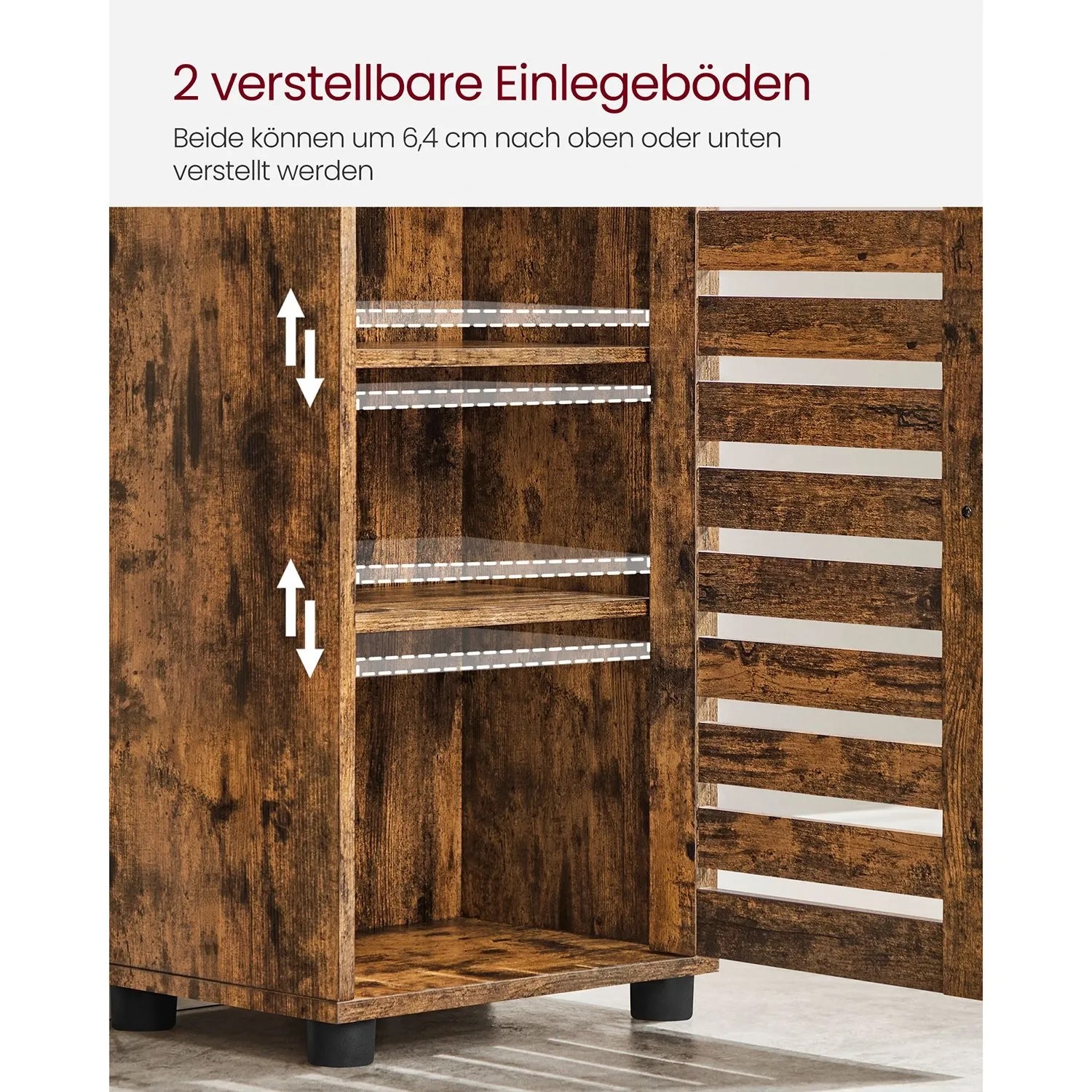 Vasagle Badezimmerschrank, braun, mit offenen Fächern und verstellbaren Einlegeböden.