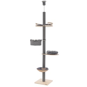Costway Kratzbaum Deckenhoch 5-Stöckiger mit Hängematte & Korb Grau