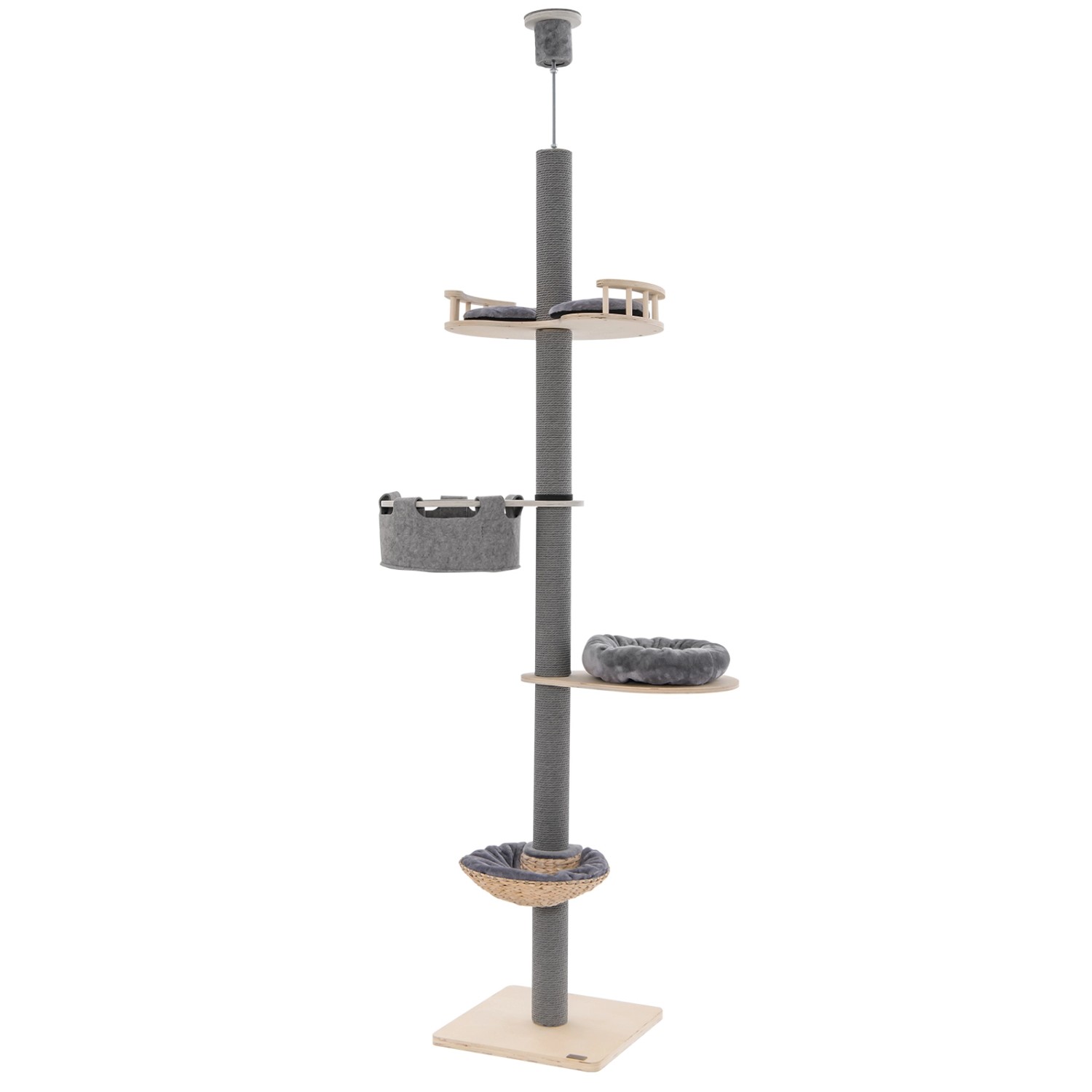 Costway Kratzbaum Deckenhoch 5-Stöckiger mit Hängematte & Korb Grau
