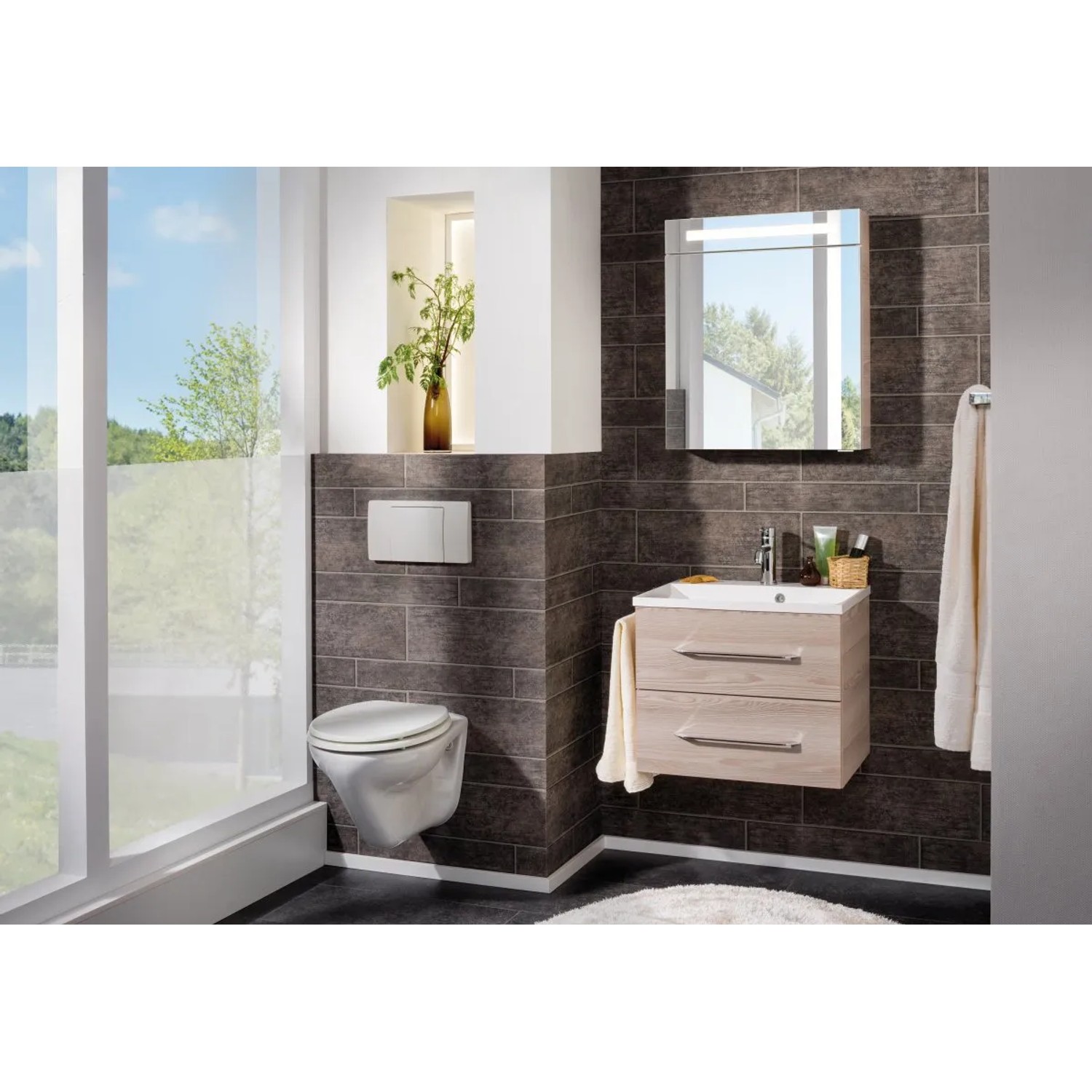 Fackelmann Spiegelschrank B.Clever Alaska Esche 60 cm im Badezimmer.