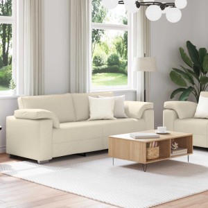 Beiges vidaXL Sofa-Set 2-tlg aus Leinenmischgewebe im modernen Wohnzimmer. Komfortables Sofa mit breiten Armlehnen.