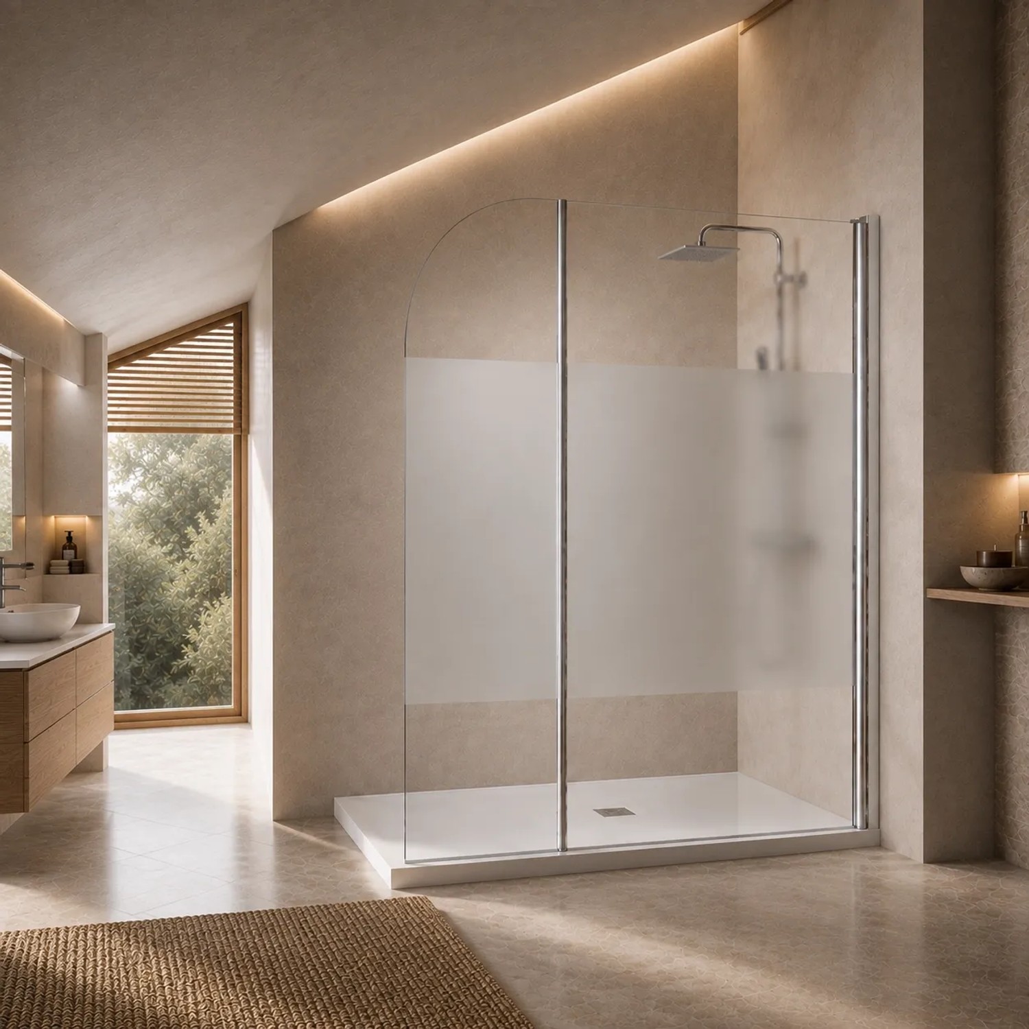 Onbath's Duschwand aus Glas 40+40 cm mit Schwenkbarem Spritzschutz  6 mm, Chrom