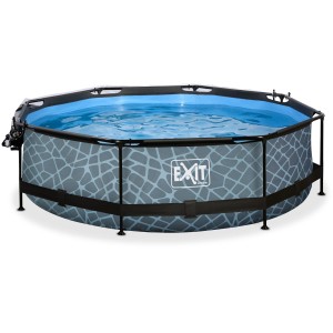 EXIT Stone Pool, grauer Stahlrahmenpool Ø300x76cm mit Filterpumpe und Abdeckung.