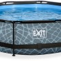 EXIT Stone Pool, grauer Stahlrahmenpool Ø300x76cm mit Filterpumpe und Abdeckung.