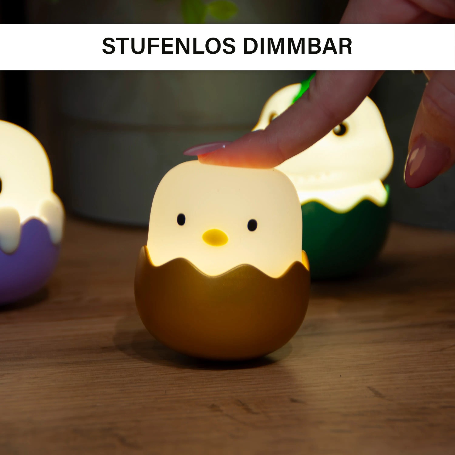 Dimmbares MegaLight Mini Nachtlicht Eggy's Mystery Lights, sortiert.