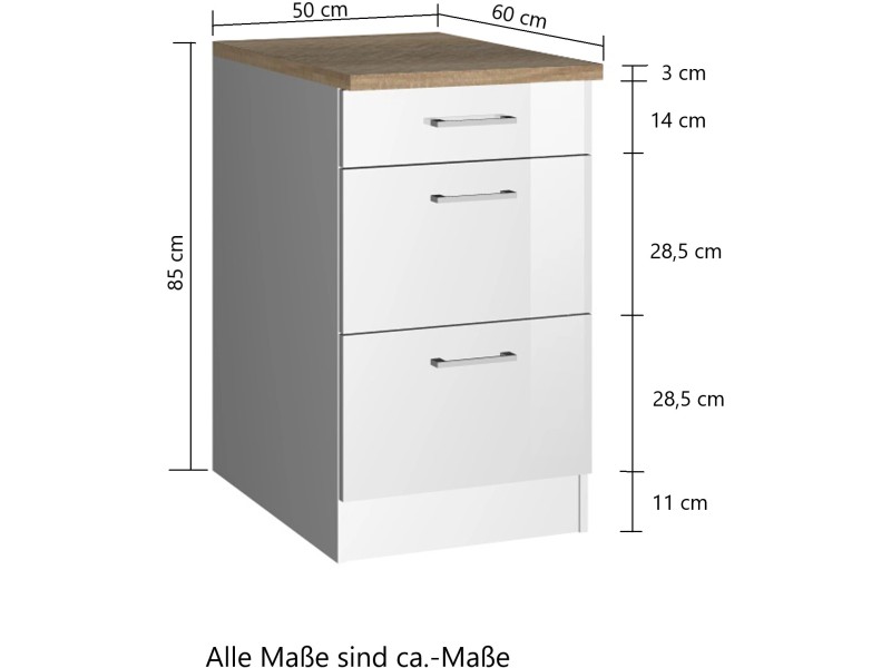 Held Möbel cm OBI Küchenunterschrank Auszügen Hochglanz mit kaufen Mailand Weiß/Weiß 50 bei