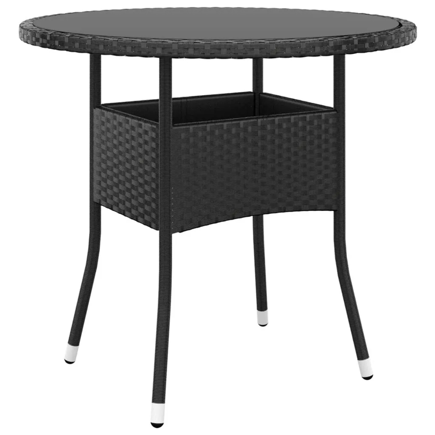 Furnicato Gartentisch Ø80x75 Cm Hartglas Und Poly Rattan Schwarz