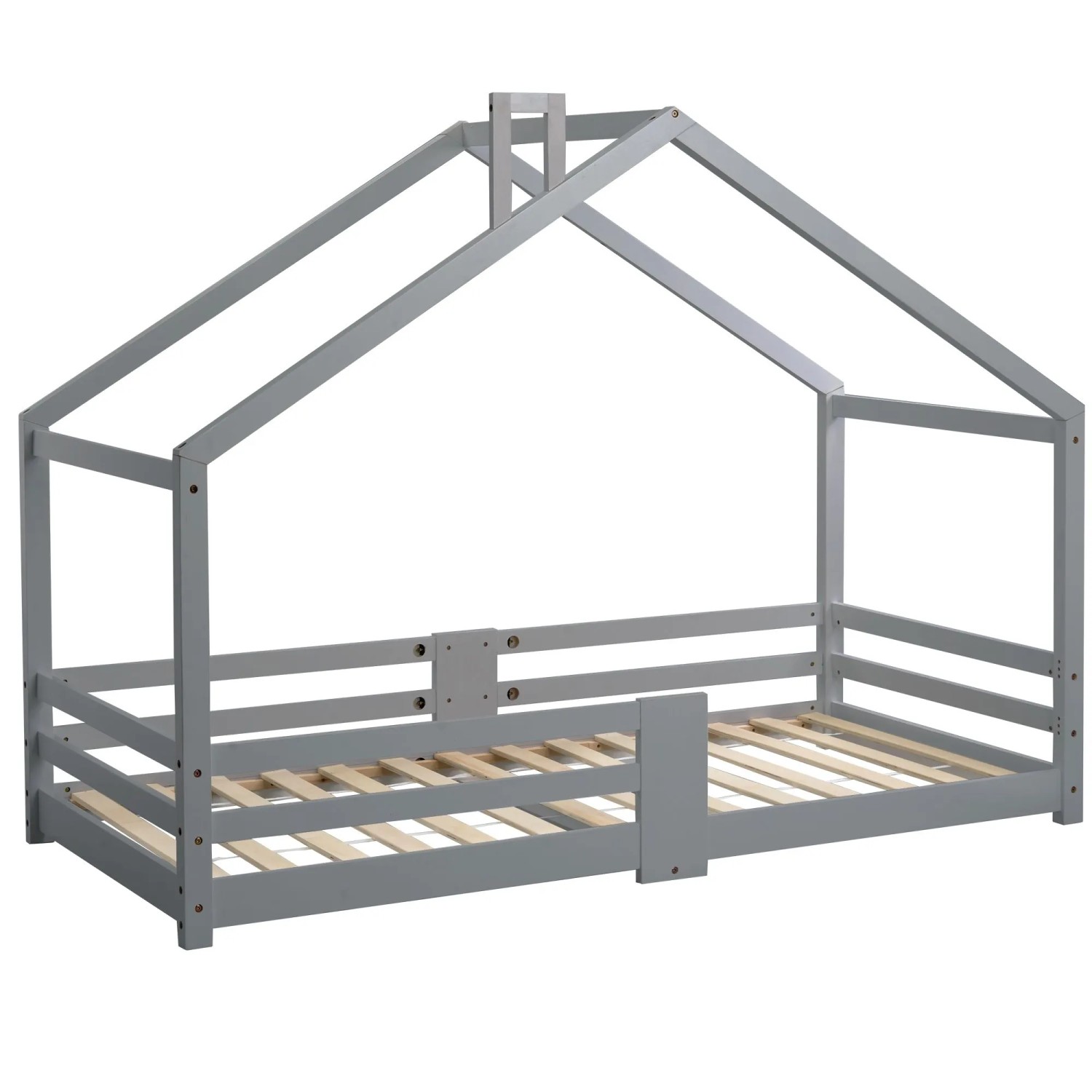 okwish Hausbett 90x200cm mit Rausfallschutz Kinderzimmer Grau ohne Matratze