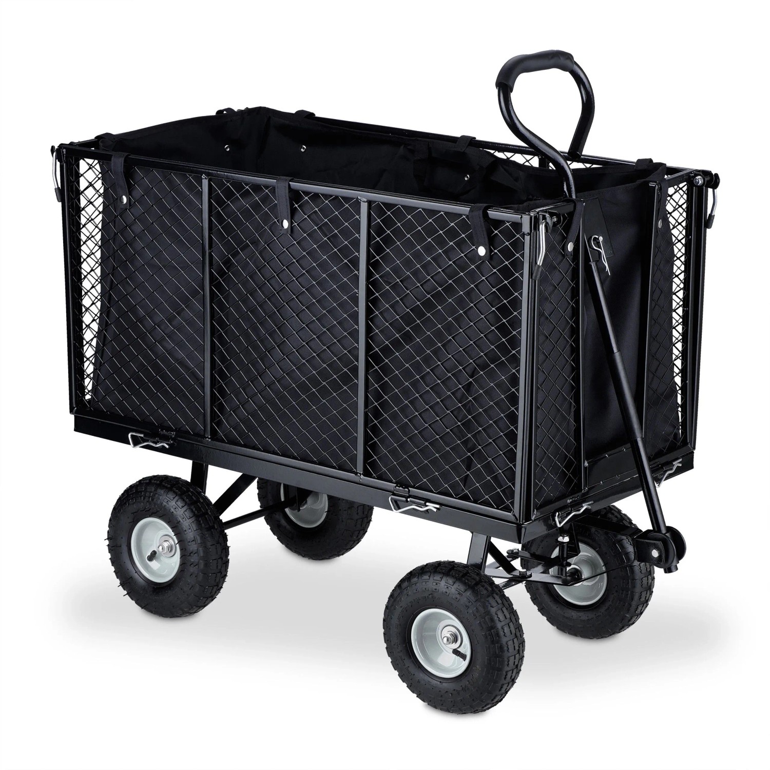 Relaxdays Bollerwagen Stahl Schwarz Klappbar Abnehmbar 83 cm x 51 cm x 110 cm 21,7 kg