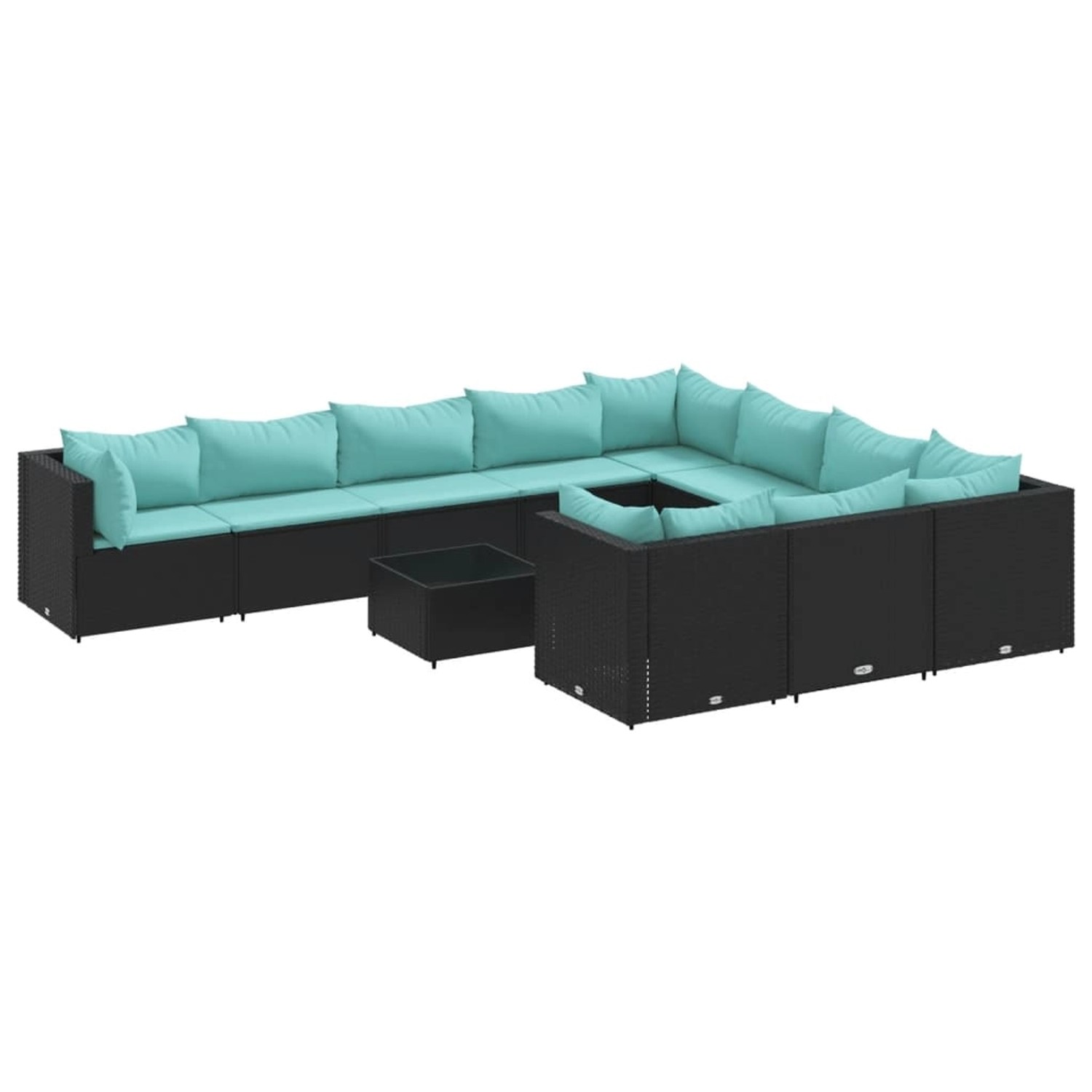 vidaXL 11-Tlg Garten-Sofagarnitur mit Kissen Schwarz Poly Rattan 3308340