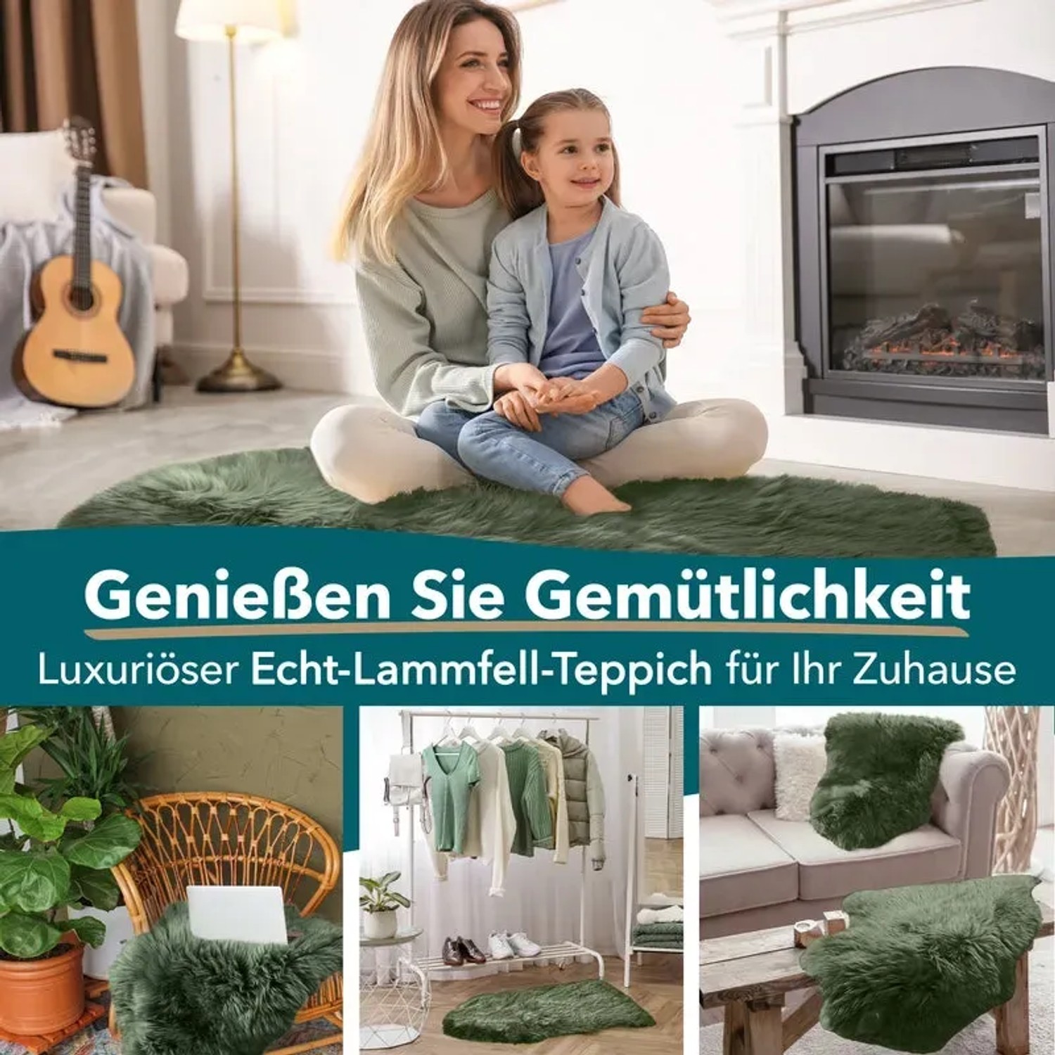 KARAT Schaffell Audrey Thyme: Lammfell in Grün, vielseitig einsetzbar als Teppich oder Deko.