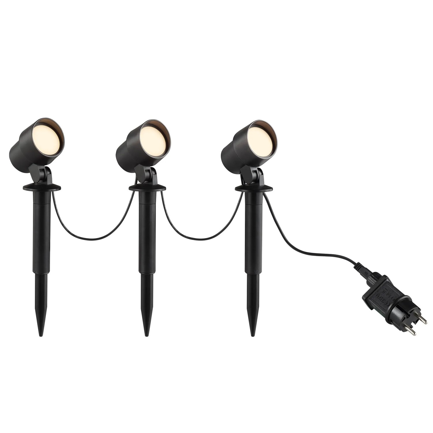 3er Set Brilliant LED-Außenspießleuchte Kamara, schwarz, für Garten & Wege. Warmweißes Licht.