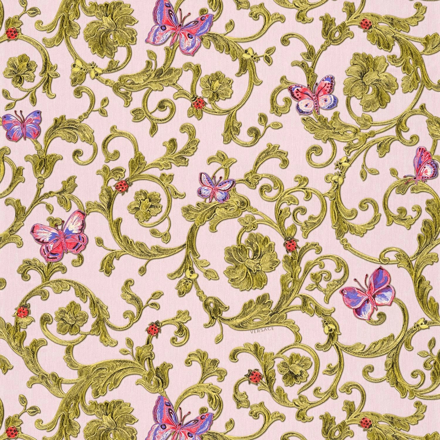PROFHOME 343254-GU Luxus Tapete Blumen schimmernd Rosa Grün Gold 7,035 m2 0 günstig online kaufen