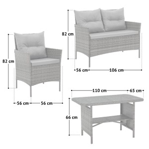 Svita Dallas Rattan-Lounge Sitzgruppe Outdoor Essgruppe Gartenmöbel-Set Grau