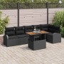 Schwarzes 7-teiliges vidaXL Garten-Sofa-Set aus Poly Rattan mit Tisch und Stauraum.