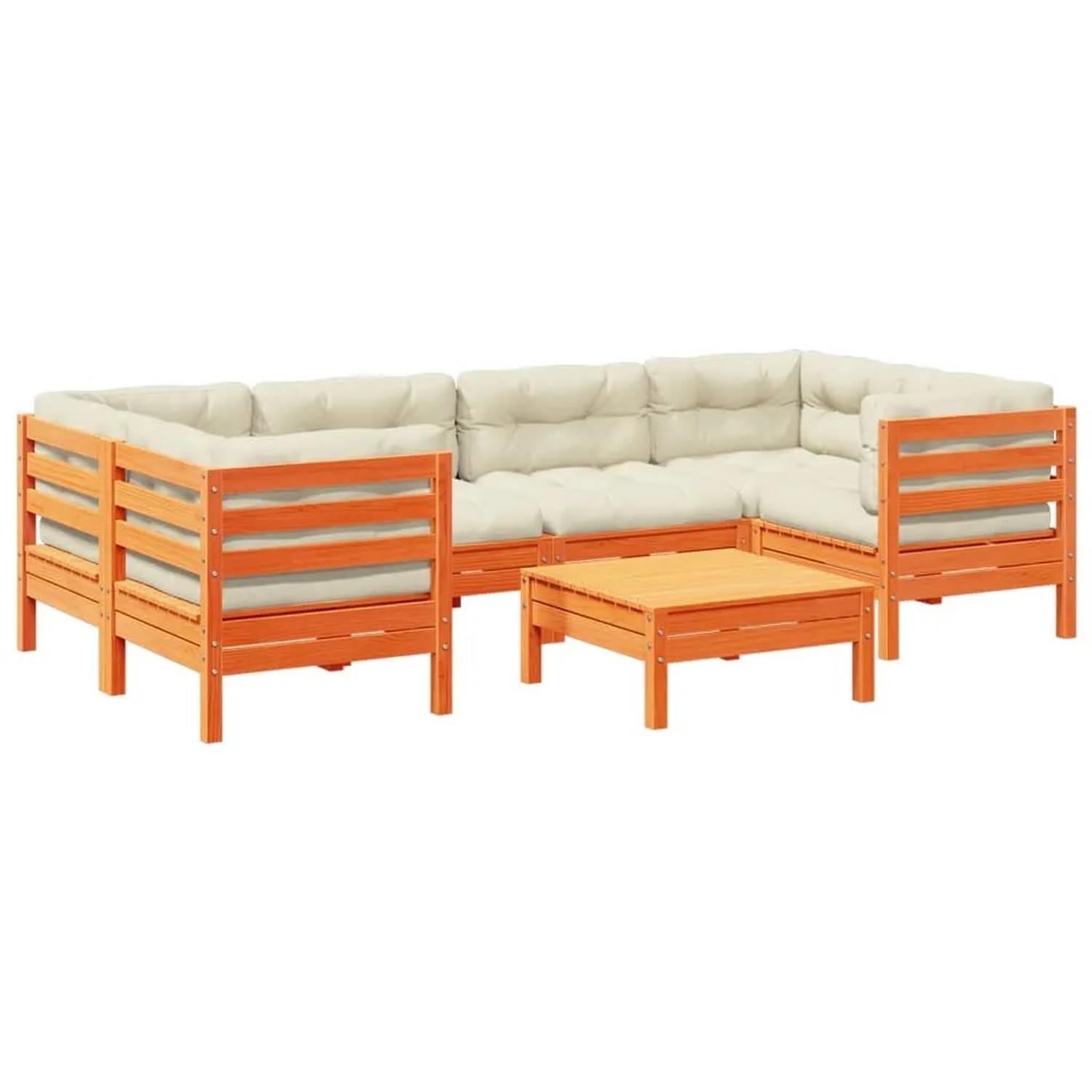 vidaXL 7-Tlg Garten-Sofagarnitur mit Kissen Wachsbraun Kiefernholz 3299316 günstig online kaufen