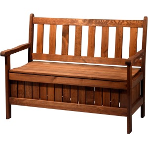 Gartenbank 2-Sitzer aus geöltem Kiefernholz mit Stauraum, braun. FSC®-zertifiziert.