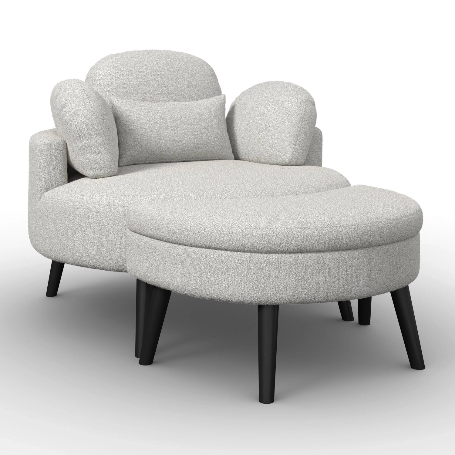 Bessagi Home Sessel Bianca mit Hocker Chenille Grau