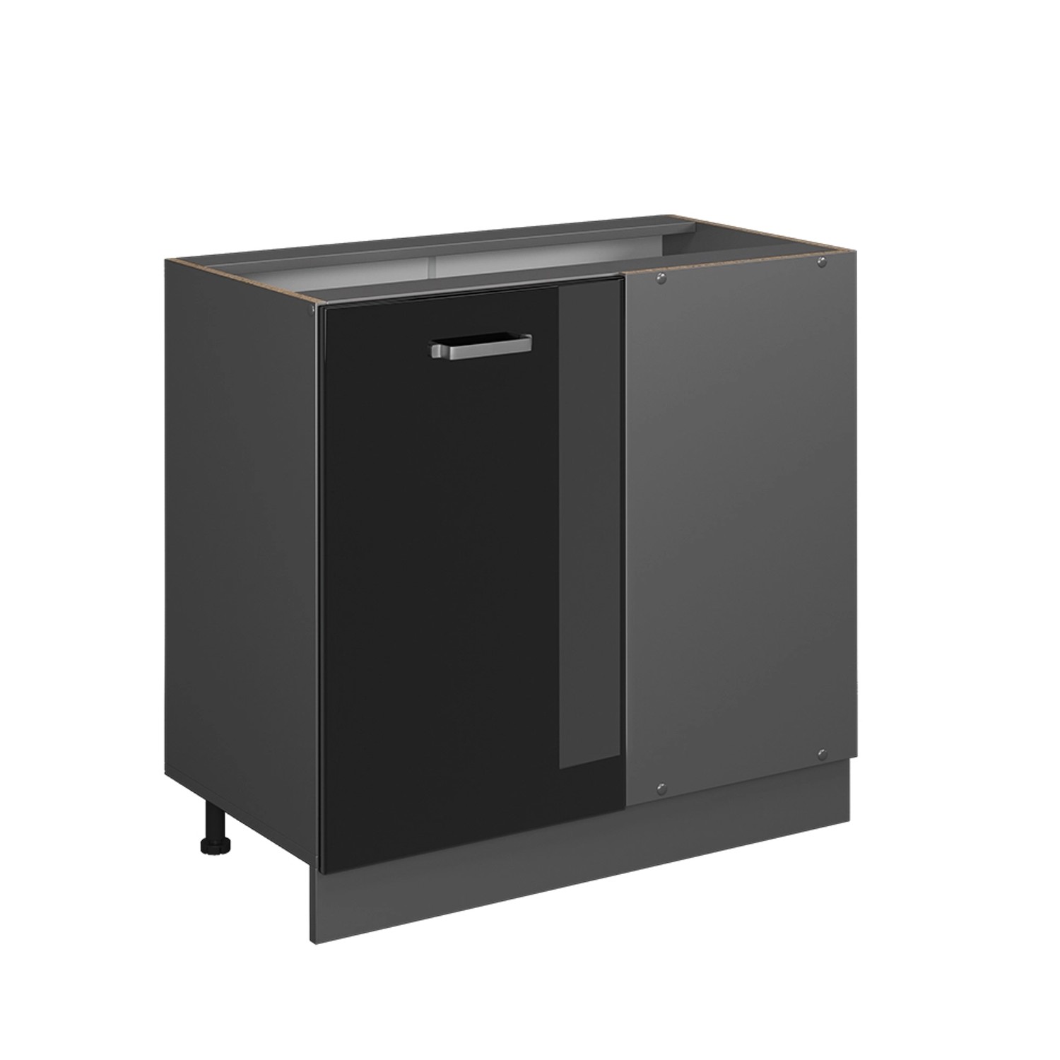 Vicco Eckunterschrank R-Line Schwarz Hochglanz/Anthrazit 86 cm ohne Arbeitsplatte