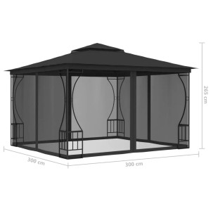 Anthrazitfarbener vidaXL Pavillon mit Netz, 300x300x265 cm, ideal für Garten & Terrasse.