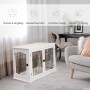 Weisse PawHut Hunde Transportbox mit zwei Türen aus Metall und Holz im Wohnraum.