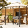 Beiger Pavillon NARO 185x121x245 mit Grillplatz und Ablageflächen im Garten.