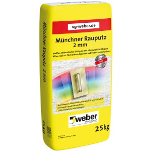 Sack Weber Münchner Rauputz 2 mm, weiß, für Innen- und Außenbereich. Ideal für Rillenstruktur.