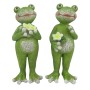 2er Set grüne Boltze Dekofiguren "Graul" mit Blumen, 16x5x65cm. Fröhliche Gartendeko.