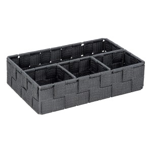 Dunkelgrauer Wenko Aufbewahrungskorb Adria Klein mit 4 Fächern aus Polypropylen.