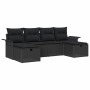 Schwarze 6-tlg. vidaXL Garten-Sofagarnitur aus Rattan mit Kissen.