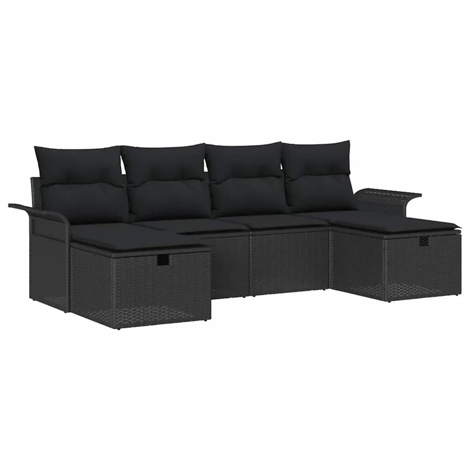 vidaXL 6-Tlg Garten-Sofagarnitur mit Kissen Schwarz Poly Rattan 3360254