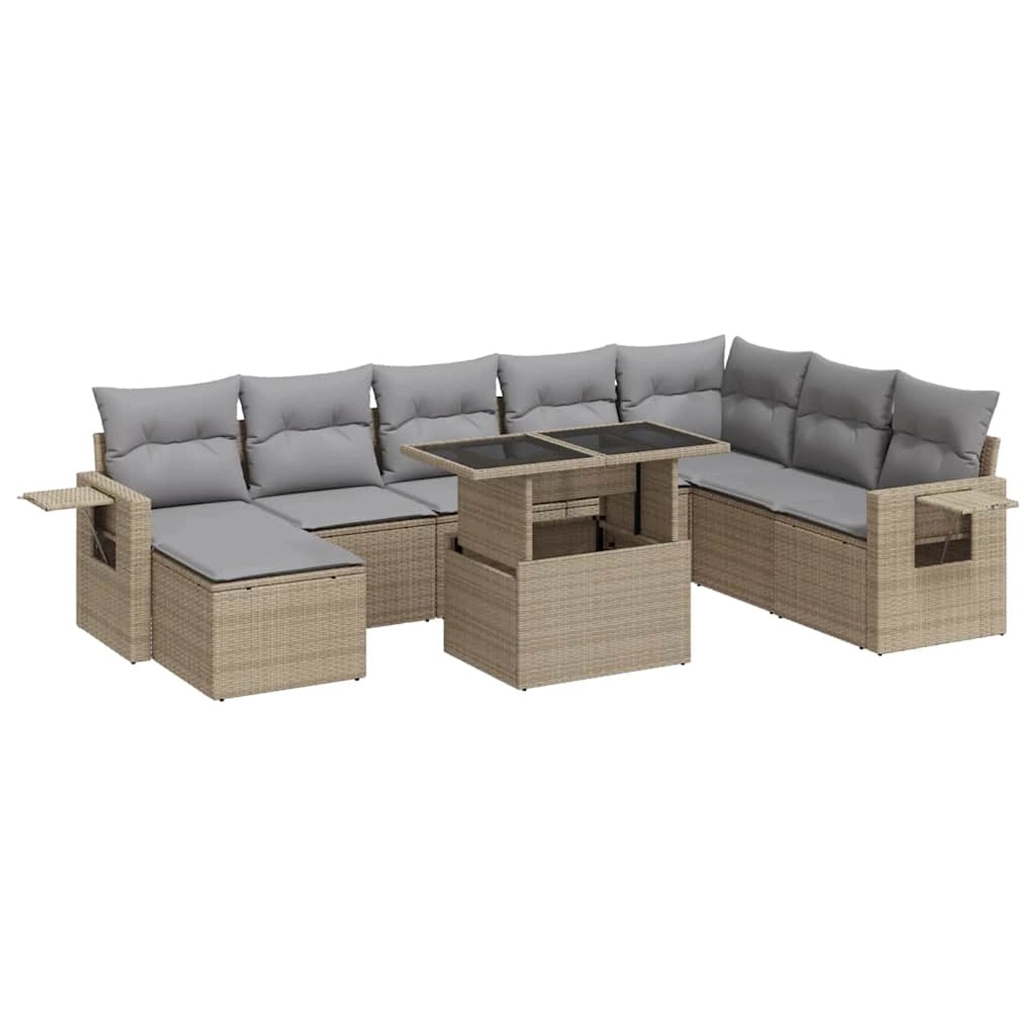 vidaXL 9-Tlg Garten-Sofagarnitur mit Kissen Beige Poly Rattan 3326530 günstig online kaufen