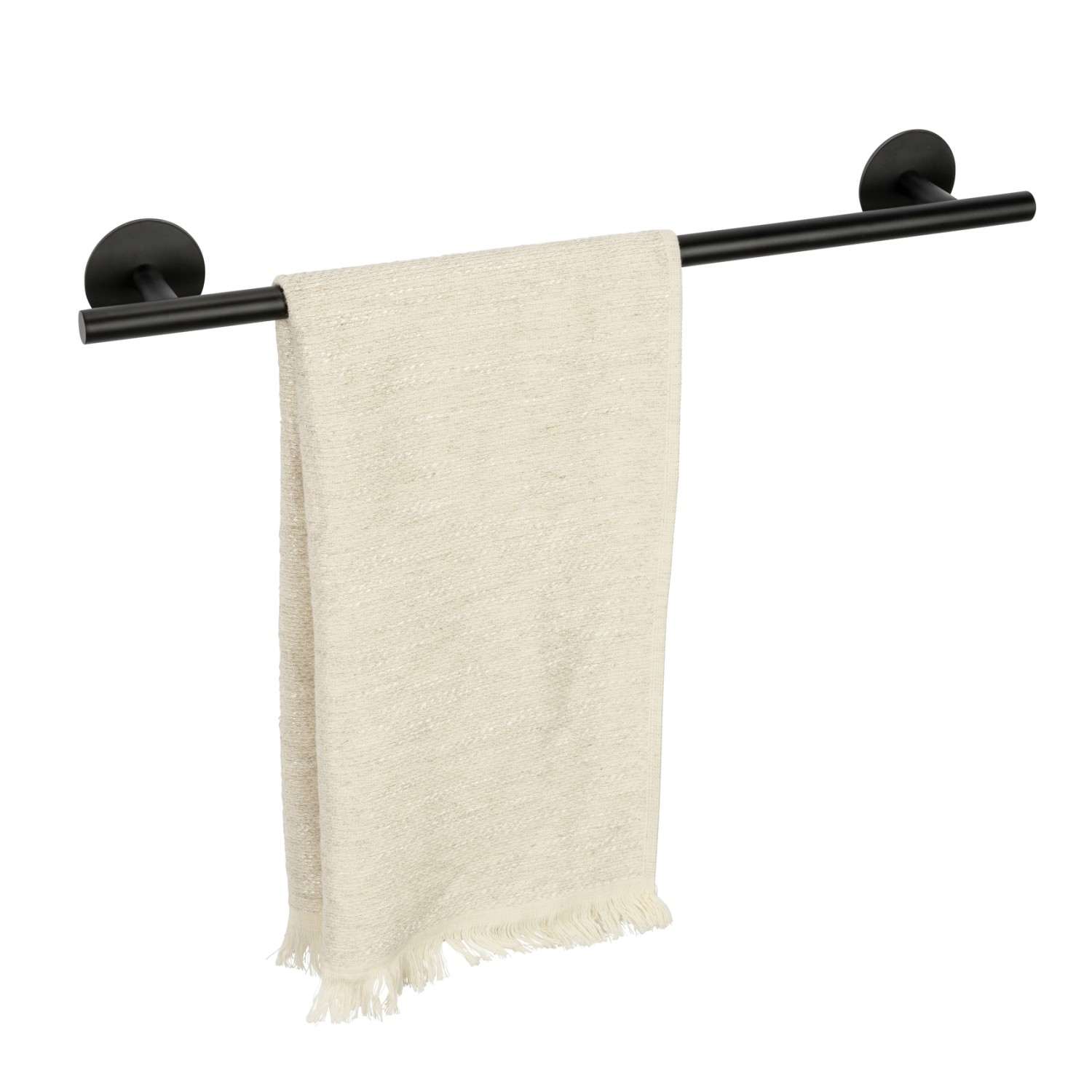 Schwarze Schöner Wohnen Badetuchstange Uno Meleto 60 cm mit Handtuch.