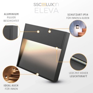 Anthrazitfarbene, eckige LED Wandleuchte ELEVA von SSC-LUXon für Innen und Außen (IP54).