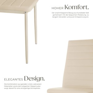 Nahaufnahme: Beiger Tectake Esszimmerstuhl Thomas mit Kunstlederbezug, Polsterung, hoher Rückenlehne und eleganten Beinen.