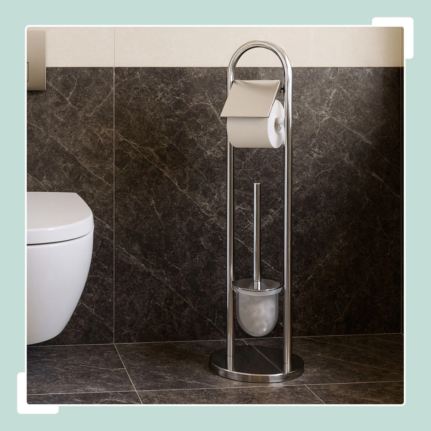 Relaxdays WC Garnitur Edelstahl Silber Freistehend 79 cm x 22 cm 2,4 kg_2